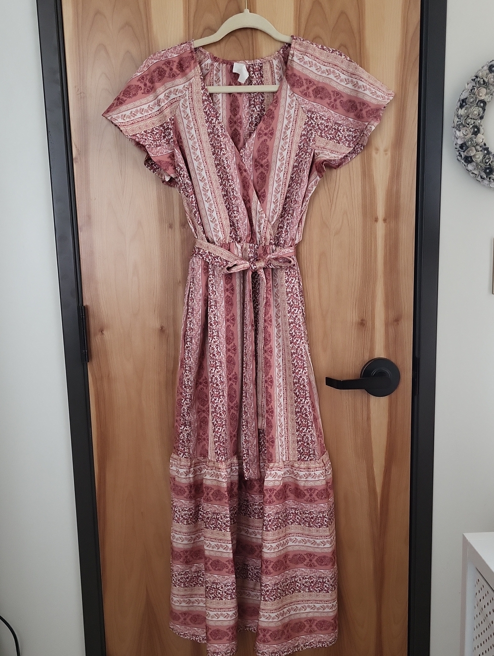 Lucky Brand Dusty Rose and Cream Boho Maxi Dress